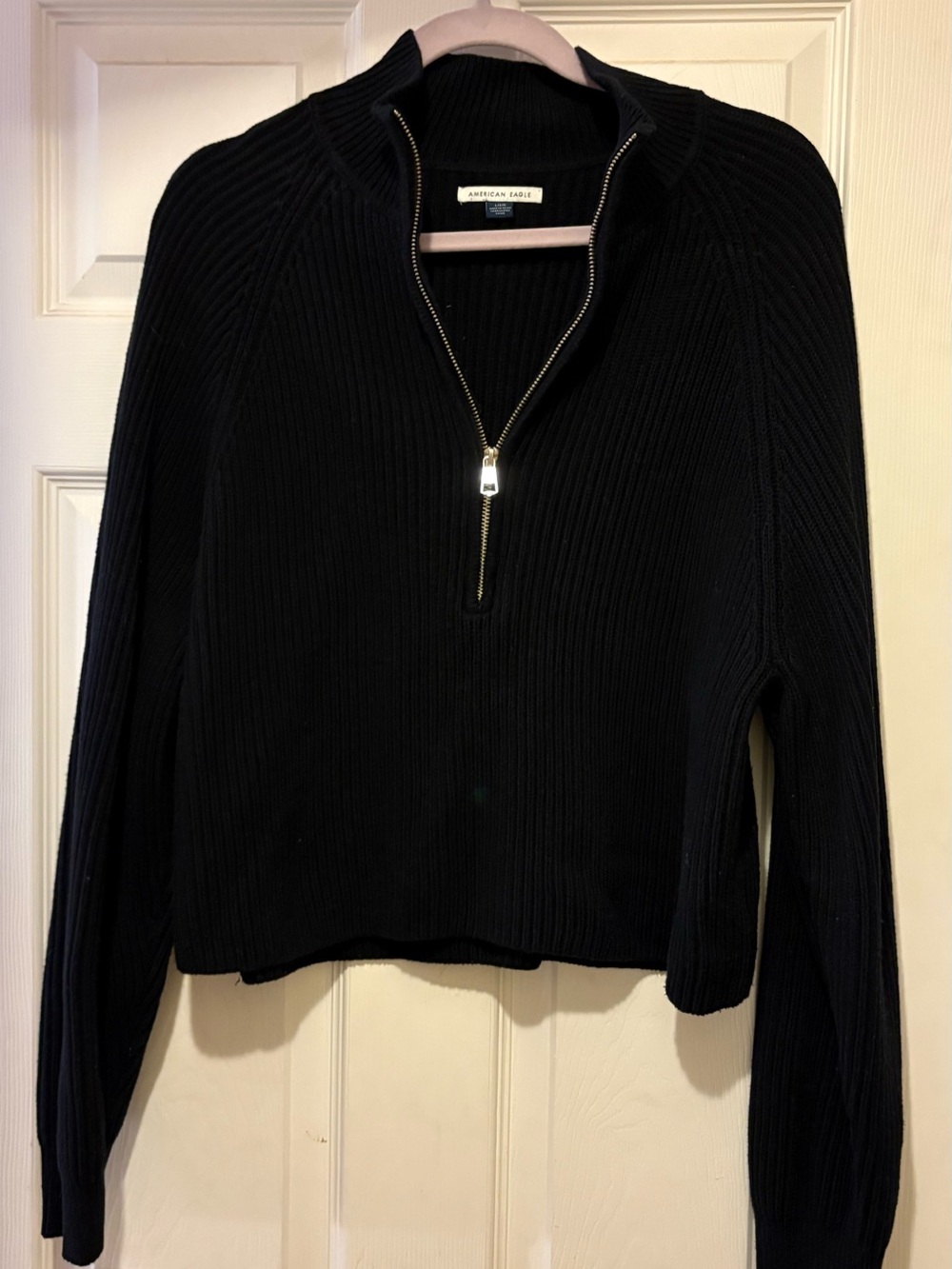 American Eagle Outfitters Black Ribbed Half-Zip Pullover